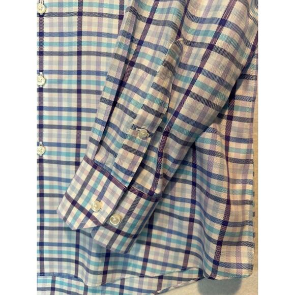 Neiman Marcus Mens Large Blue Plaid Trim Fit Cotton Button Up Shirt 16.5 34/35 - Picture 10 of 14